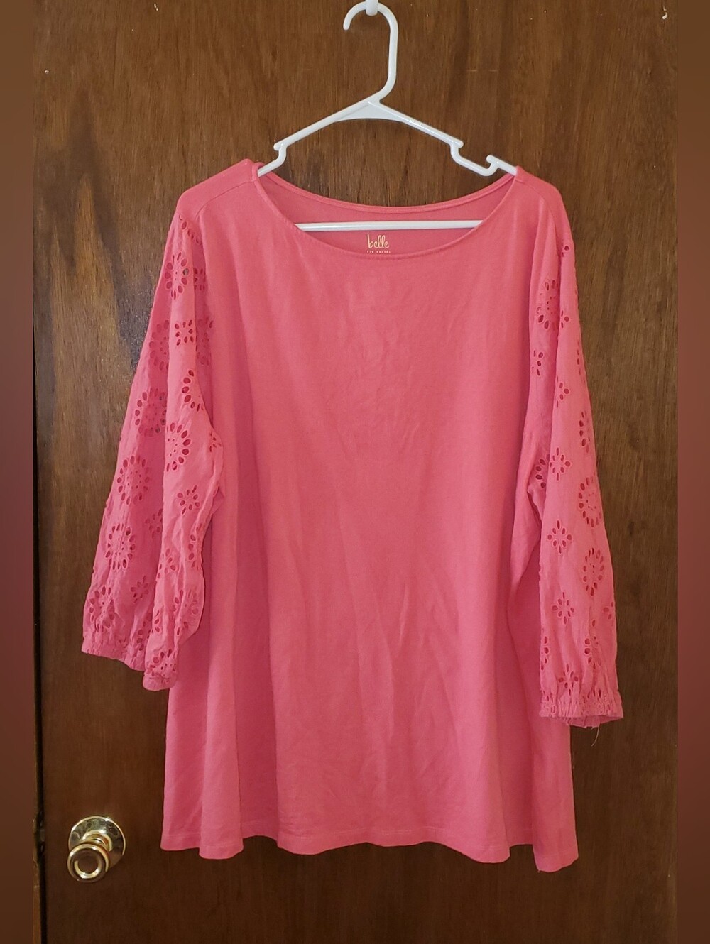Belle by Kim Gravel Coral Pink Eyelet Sleeve Tunic Top Sz 2x